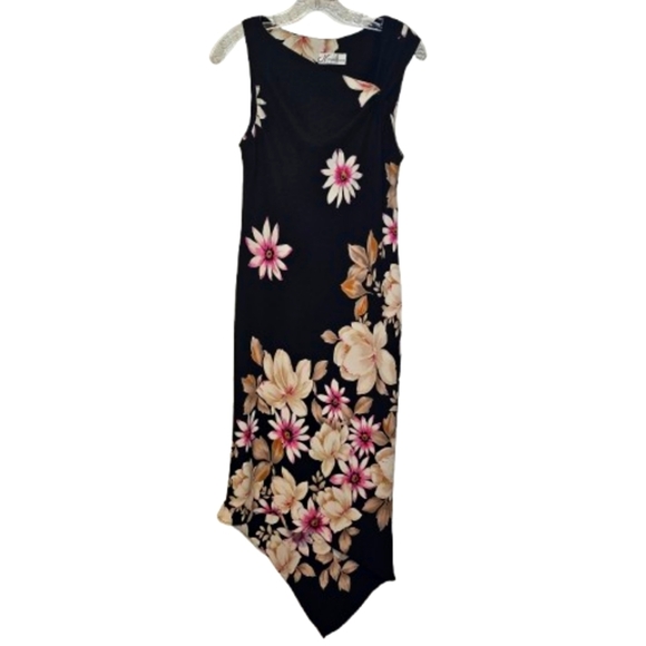Dressbarn Black Pink Floral Knot Strap Asymmetrical Sleeveless Sheath Dress XS/S - Picture 4 of 14